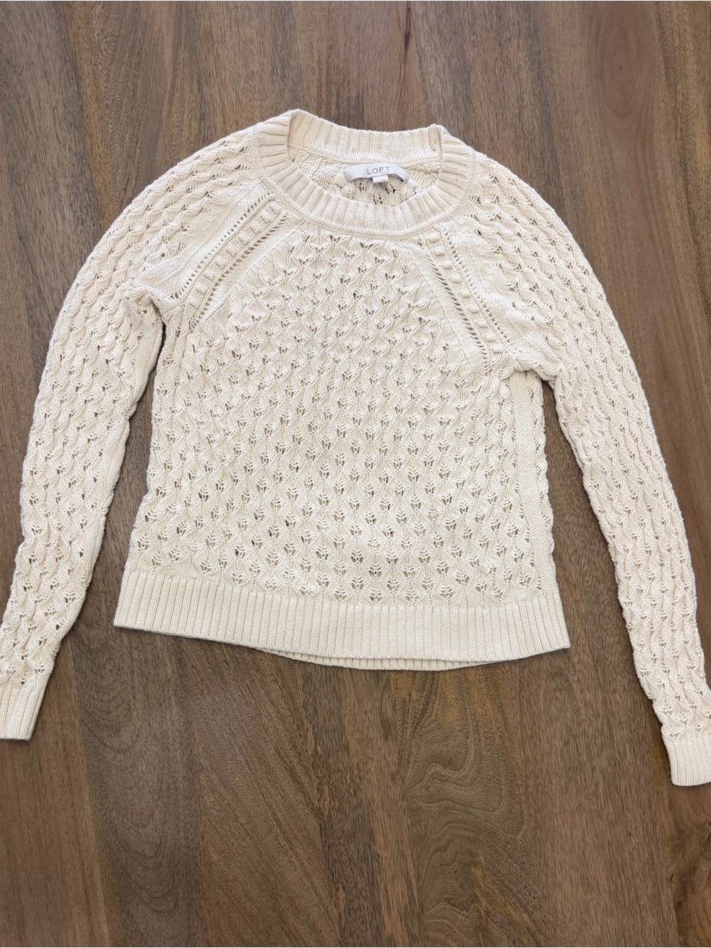 LOFT Cream Cable-Stitch Crew Neck Sweater